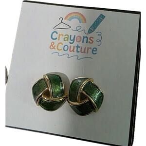 5/$18 Vtg 1985 Avon Sophisticated Knot Green Enamel Stud Pierced Ears Statement